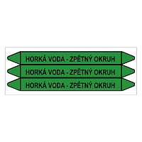 Značení potrubí, horká voda - zpětný okruh,3 ks, 355 × 37 mm